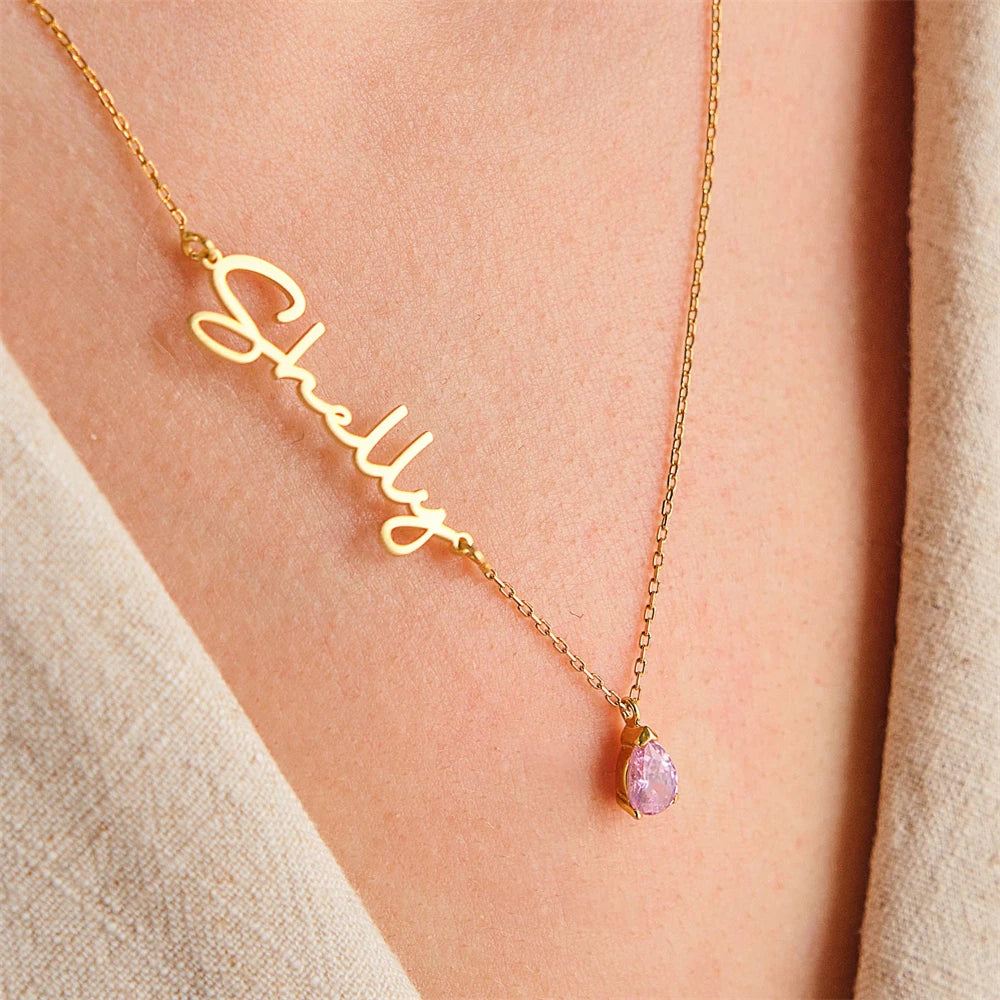 BIRTHSTONE WITH CUSTOM GE'EZ NECKLACE