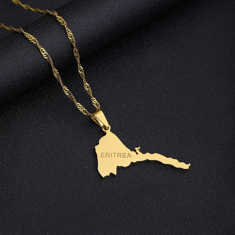 Fashion Eritrea Map Pendant Stainless Steel Necklaces Women Men Gold Color Birthday Party Jewelry African Necklace Ethiopia