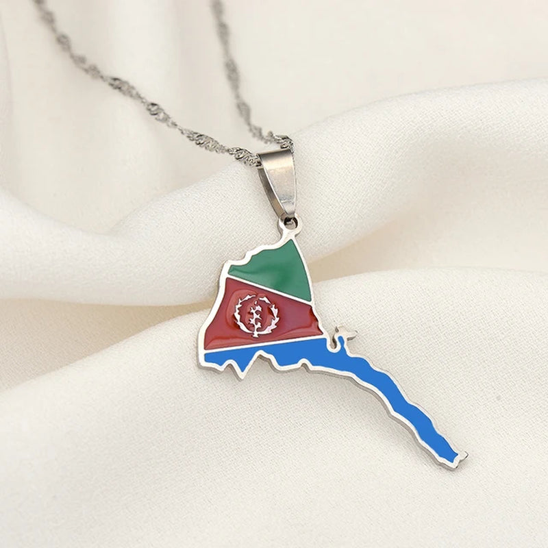 Eritrea Map Flag Pendant Thin Necklaces for Women Girls Gold Color African Map of Eritrean Stainless Steel Jewelry