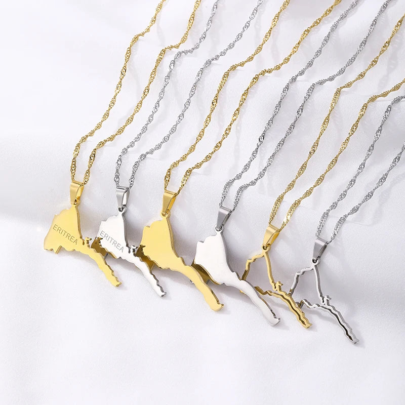 Fashion Eritrea Map Pendant Stainless Steel Necklaces Women Men Gold Color Birthday Party Jewelry African Necklace Ethiopia