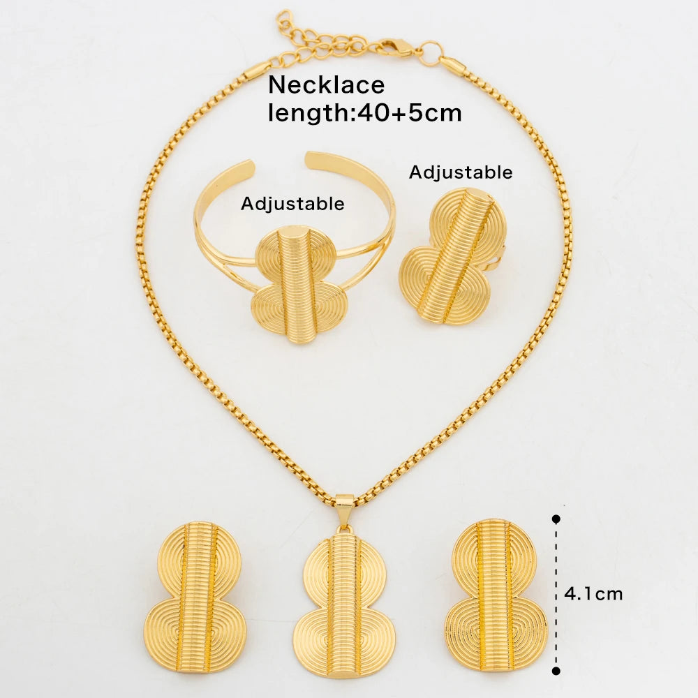 New Fashion Earrings Pendant Jewelry Set for Women Lady Dubai Hopp Earring Necklace Cuff Bangle Ring 4PCS Jewelry Daily Gift