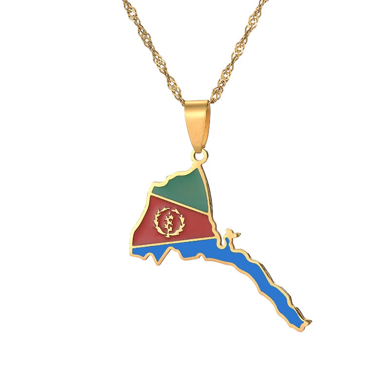 Eritrea Map Flag Pendant Thin Necklaces for Women Girls Gold Color African Map of Eritrean Stainless Steel Jewelry