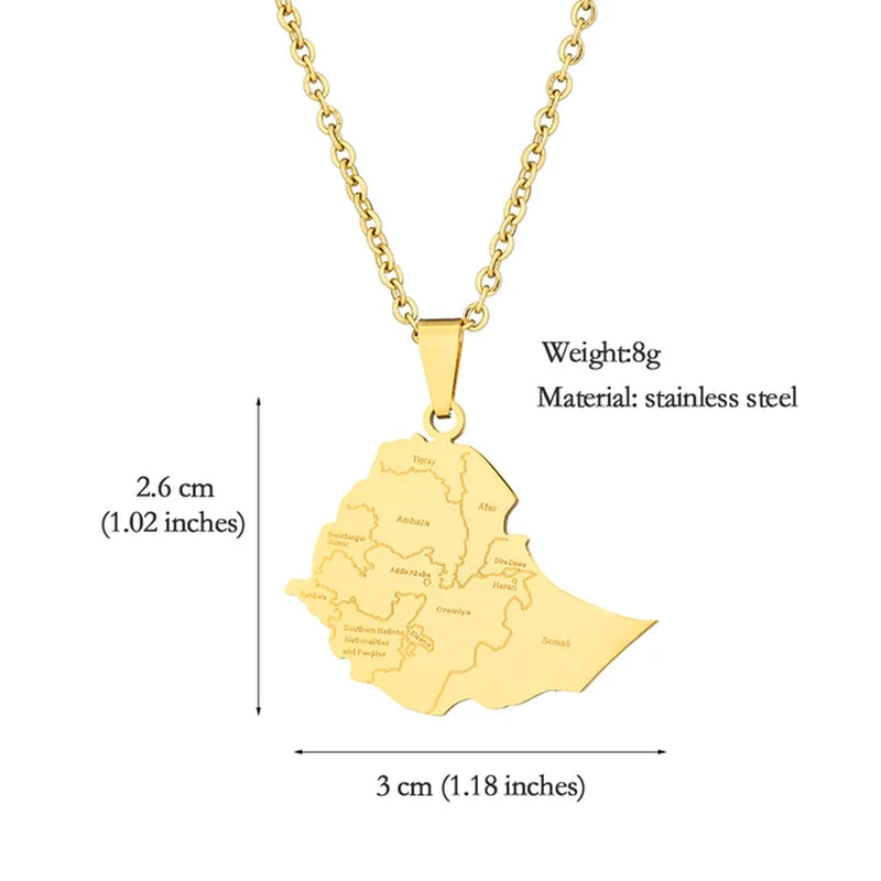 New Ethiopia Map Cities Pendant Necklaces Stainless Steel for Women Men Gold/Steel Color Ethiopian Maps Jewelry Gift