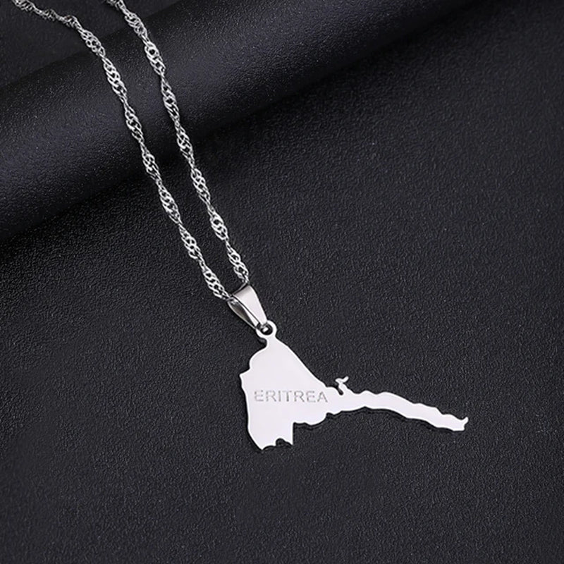 Fashion Eritrea Map Pendant Stainless Steel Necklaces Women Men Gold Color Birthday Party Jewelry African Necklace Ethiopia