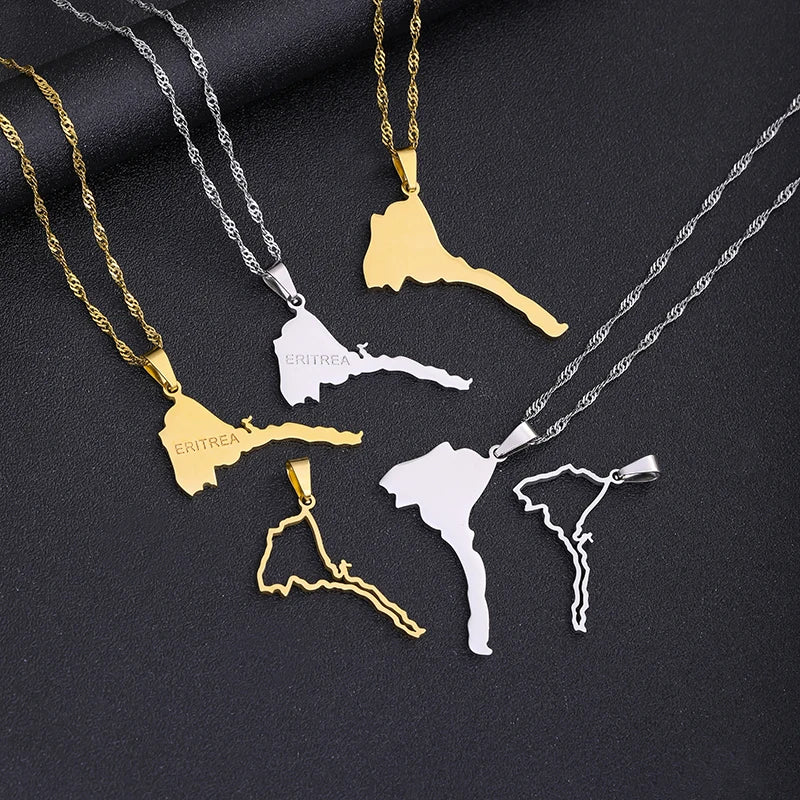 Fashion Eritrea Map Pendant Stainless Steel Necklaces Women Men Gold Color Birthday Party Jewelry African Necklace Ethiopia