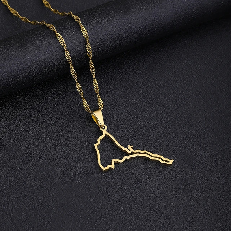 Fashion Eritrea Map Pendant Stainless Steel Necklaces Women Men Gold Color Birthday Party Jewelry African Necklace Ethiopia