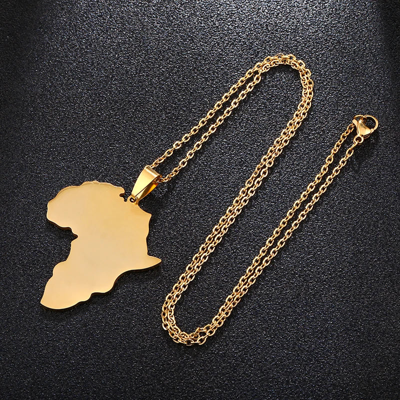 Fashion Selling African Map Pendant Necklaces Men& Women Stainless Steel Gold Color Africa Map Jewelry Gift