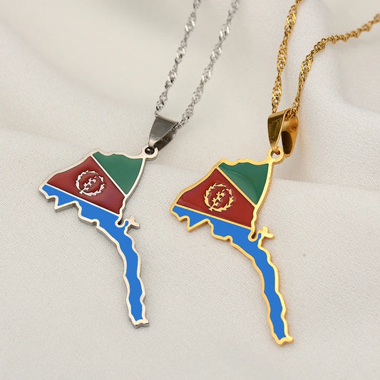 Eritrea Map Flag Pendant Thin Necklaces for Women Girls Gold Color African Map of Eritrean Stainless Steel Jewelry