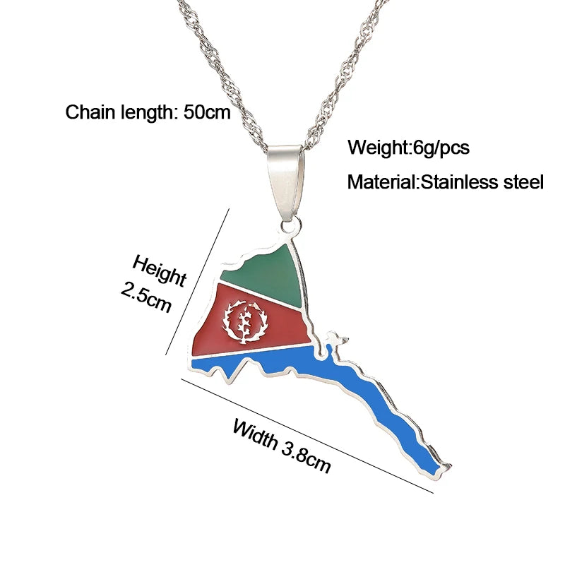 Eritrea Map Flag Pendant Thin Necklaces for Women Girls Gold Color African Map of Eritrean Stainless Steel Jewelry