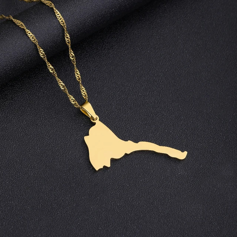 Fashion Eritrea Map Pendant Stainless Steel Necklaces Women Men Gold Color Birthday Party Jewelry African Necklace Ethiopia