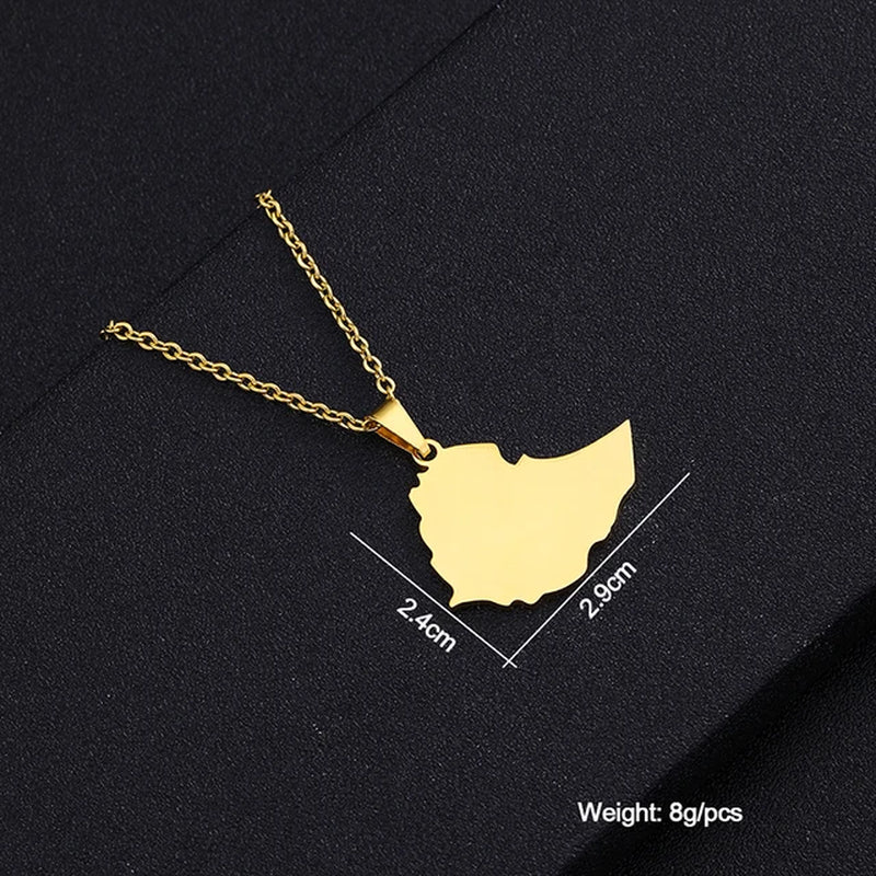 New Ethiopia Map Cities Pendant Necklaces Stainless Steel for Women Men Gold/Steel Color Ethiopian Maps Jewelry Gift